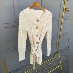 Banana Republic cream cable knit belted cardigan, Small